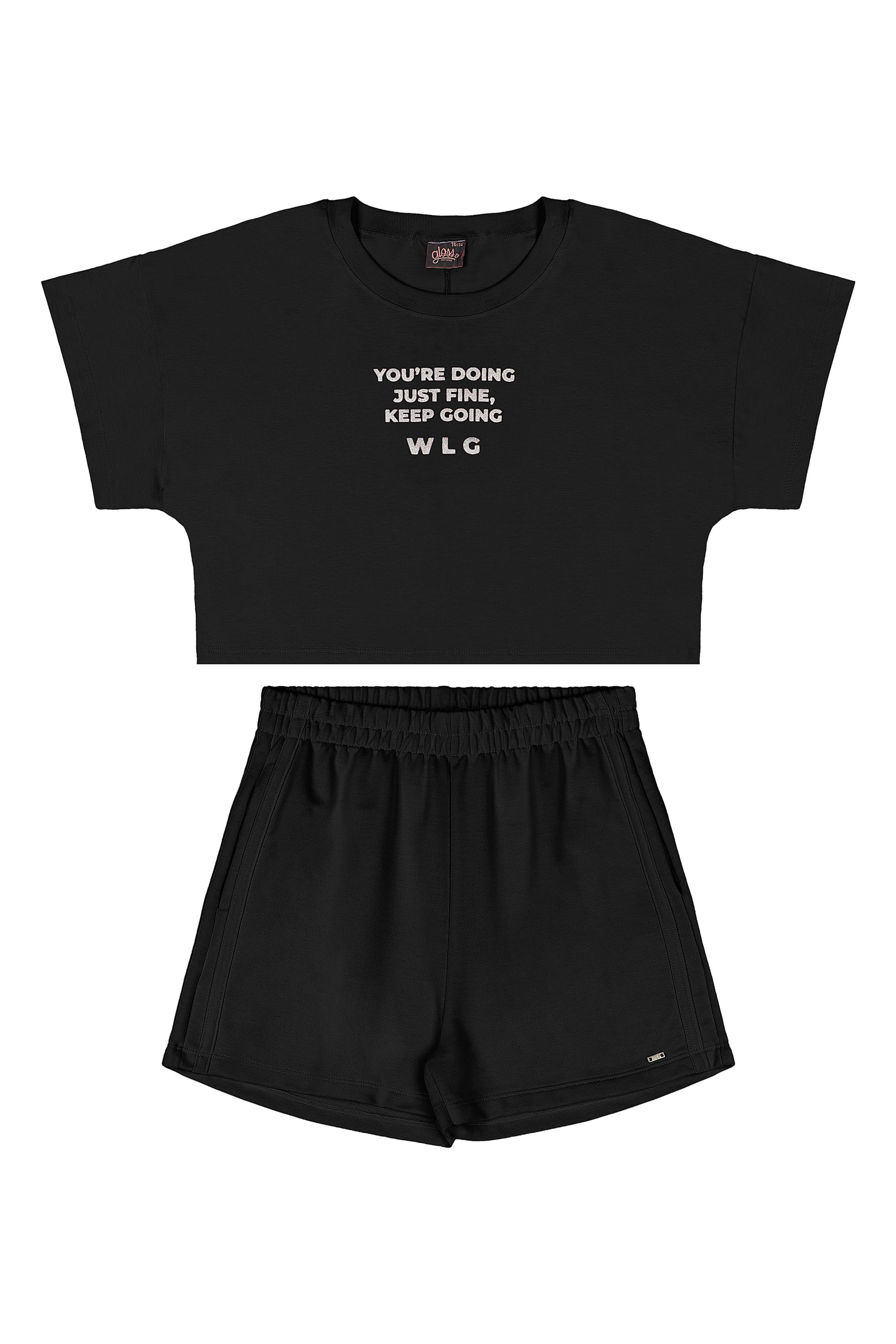 Conjunto Juvenil com Blusa e Short em Moletom para Menina (Preto) Gloss - Imagem 2